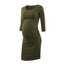 Load image into Gallery viewer, Three Quarter Sleeve Ruched Maternity Dress
